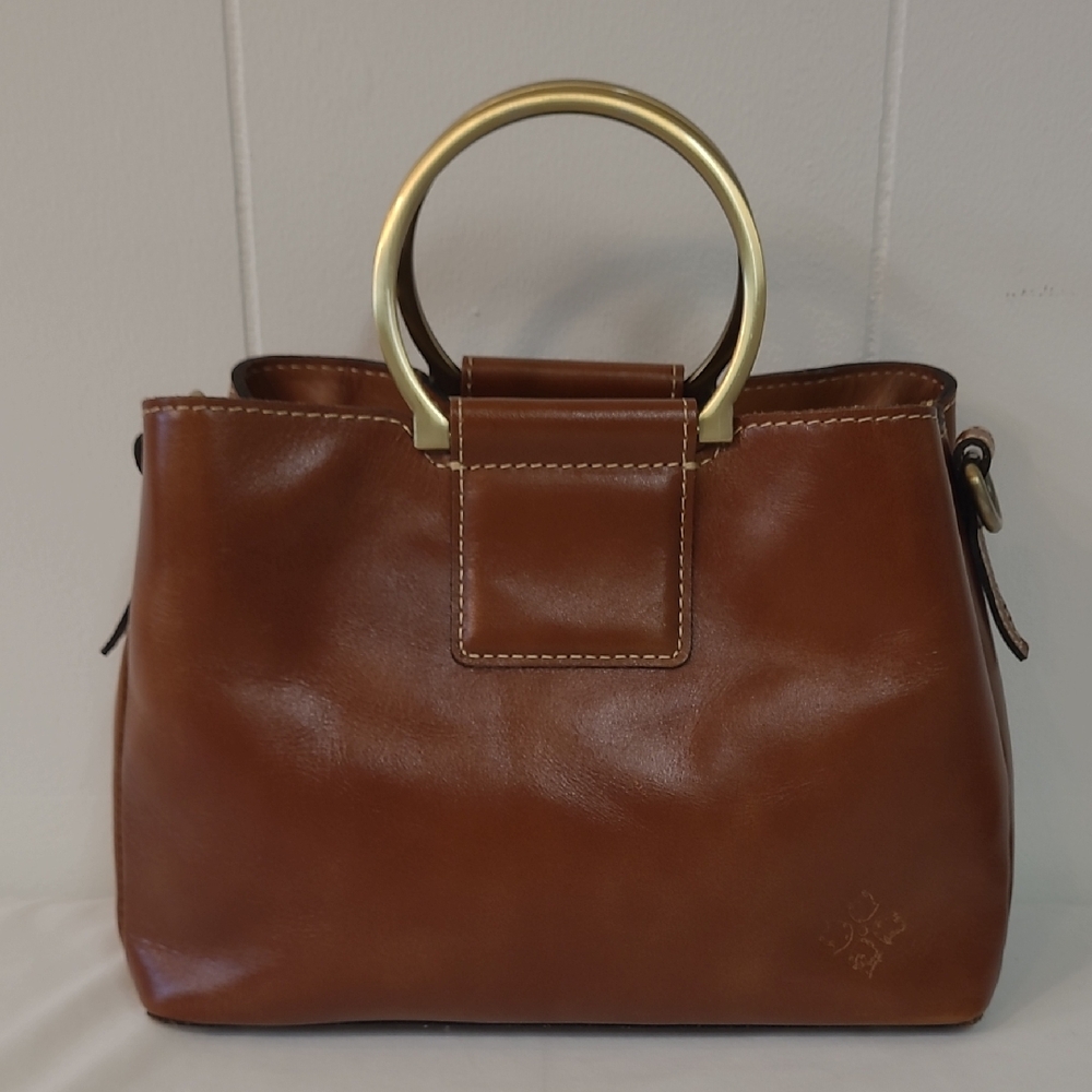 Patricia Nash Empoli Satchel with Crossbody Strap/ Brown Leather/ Metal Handles